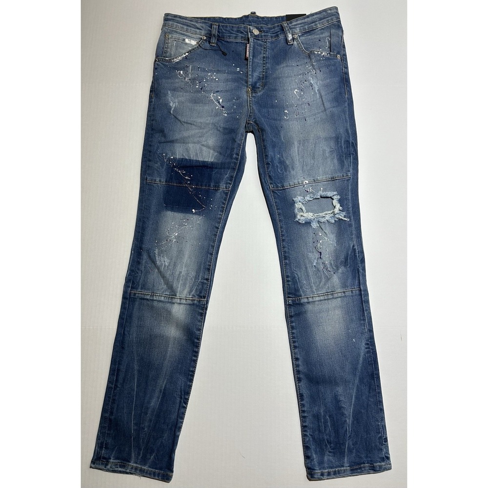 $895 NWT Dsquared2 Cool Guy Skinny Distressed Skinny Blue Jeans Size 52 (32x32)